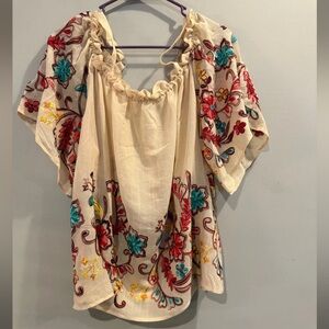 Cato Cream Blouse with Colorful Floral Embroidery